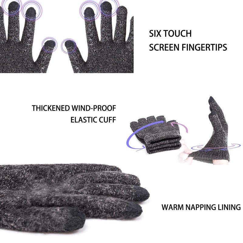 TRENDOUX Gloves for Men, Touch Screen Winter Gloves for Women Unisex - Running Driving Texting for Smart Phone - Warm Knit Thermal Liners for Cold Weather - Anti-Slip - Elastic Cuff - Gray - XL - Image 3